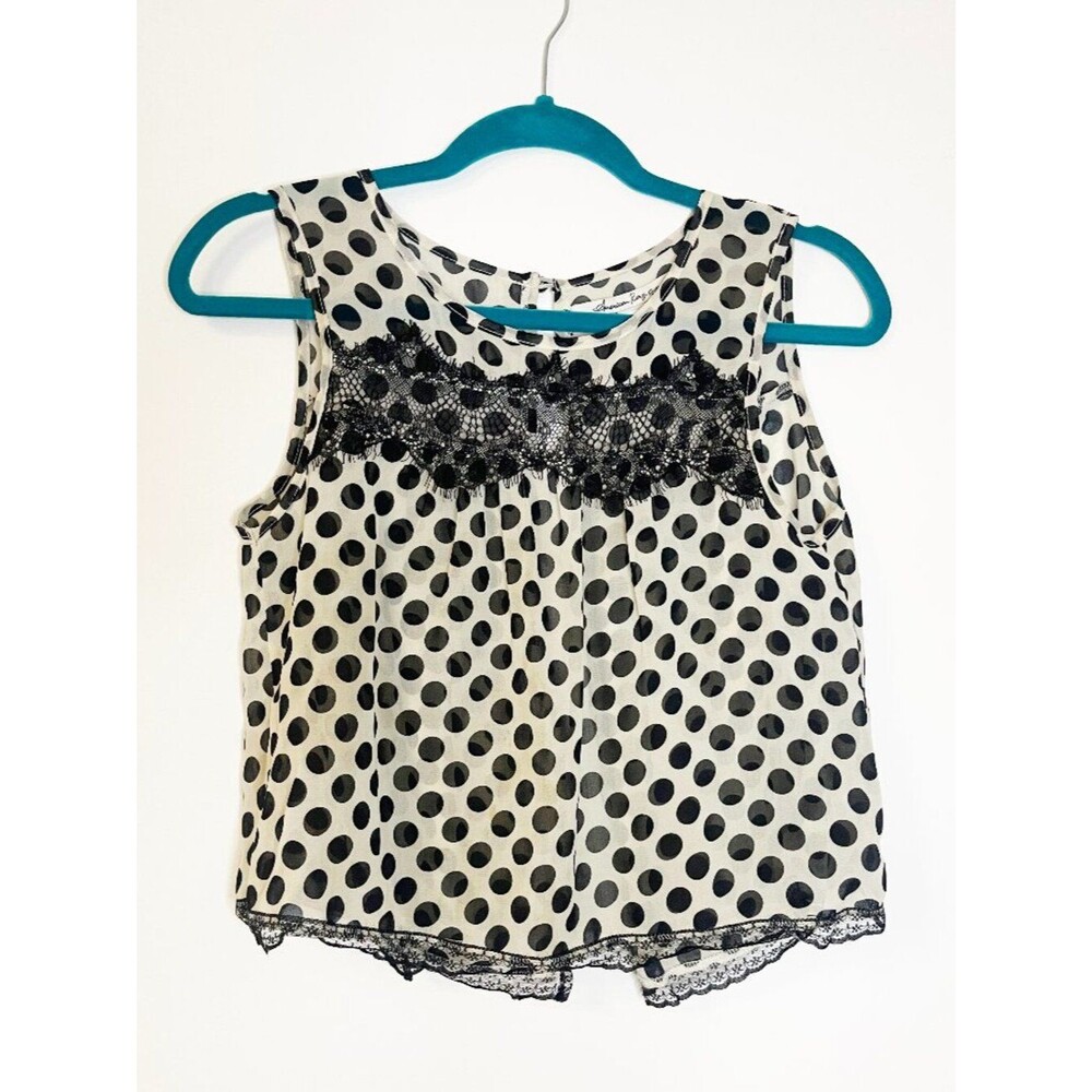 American Rag Polka Dot Lace Tank Top Sheer Y2K Coquette Babydoll Cropped Small